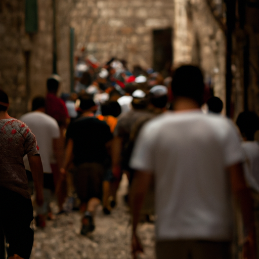 1. An image depicting the bustling narrow streets of Jerusalem's Old City, filled with pilgrims and tourists.